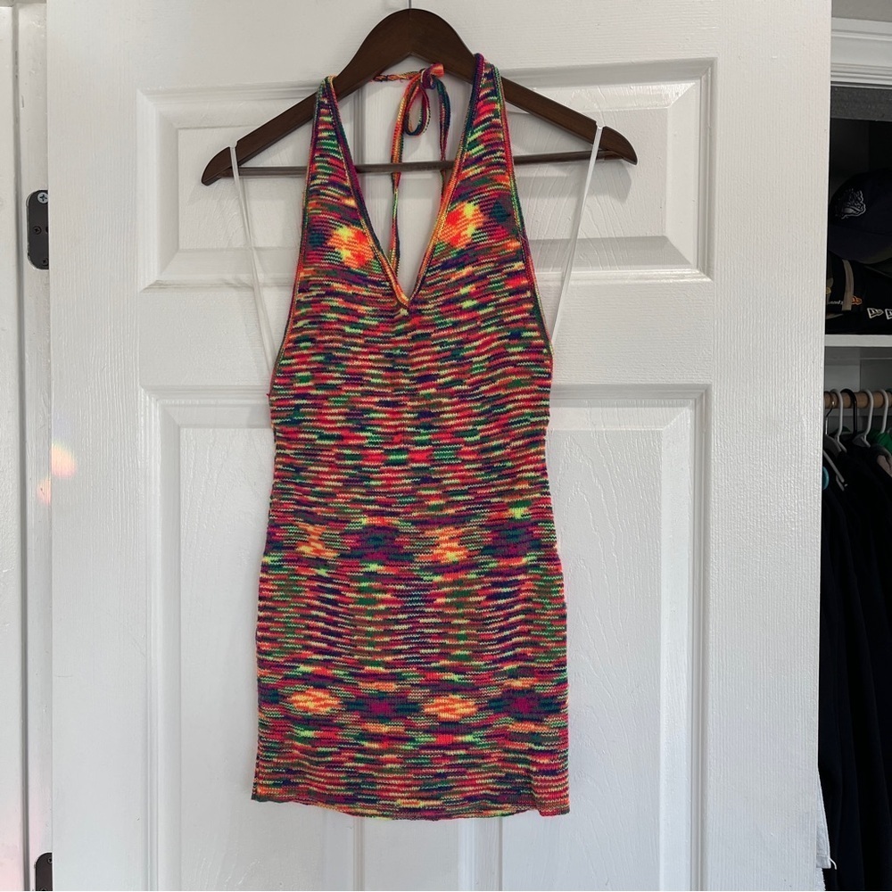 Princess Polly Adele Halter Mini Dress Rainbow Knit Women's size 4 - Picture 4 of 7